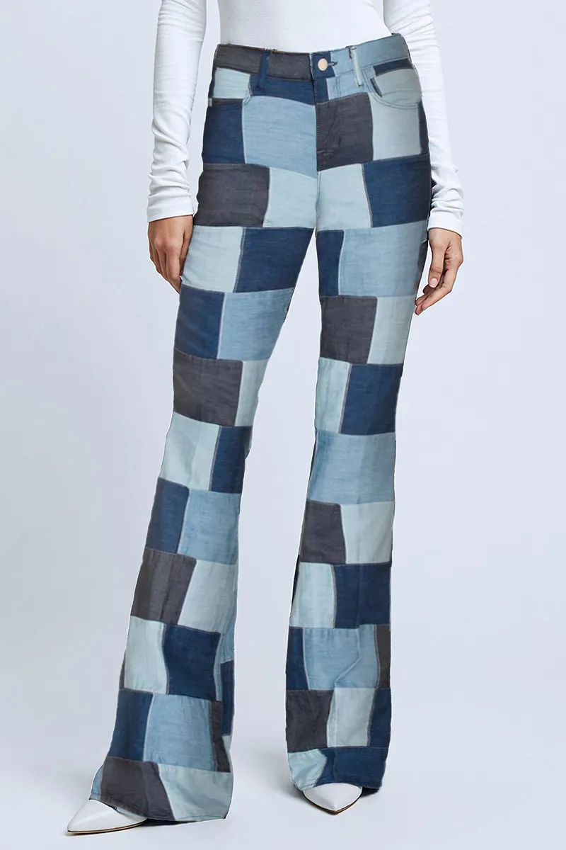 Patchwork Slant Pocket Straight Leg Pants