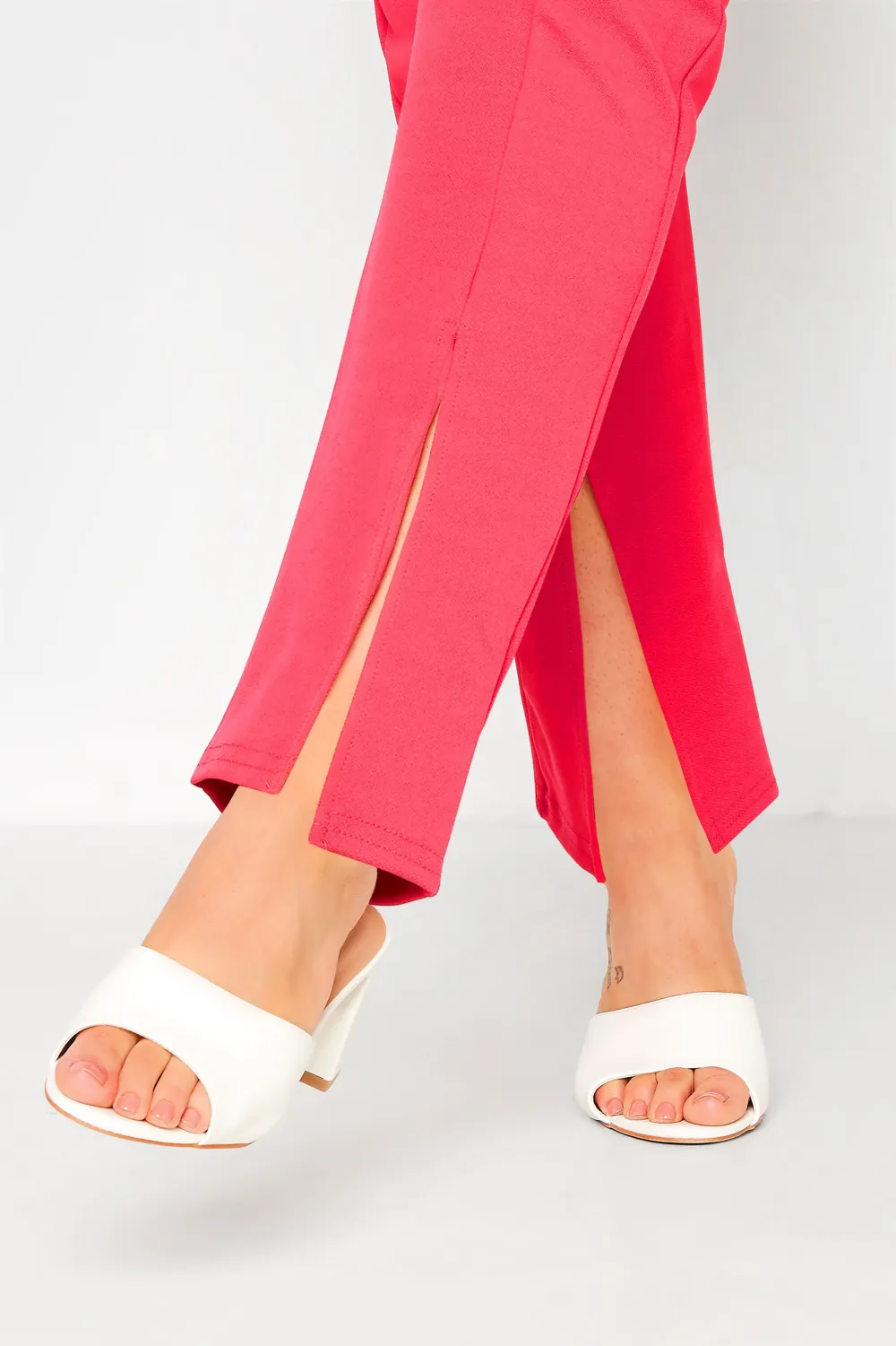 YOURS Curve Hot Pink Split Hem Stretch Tapered Trousers