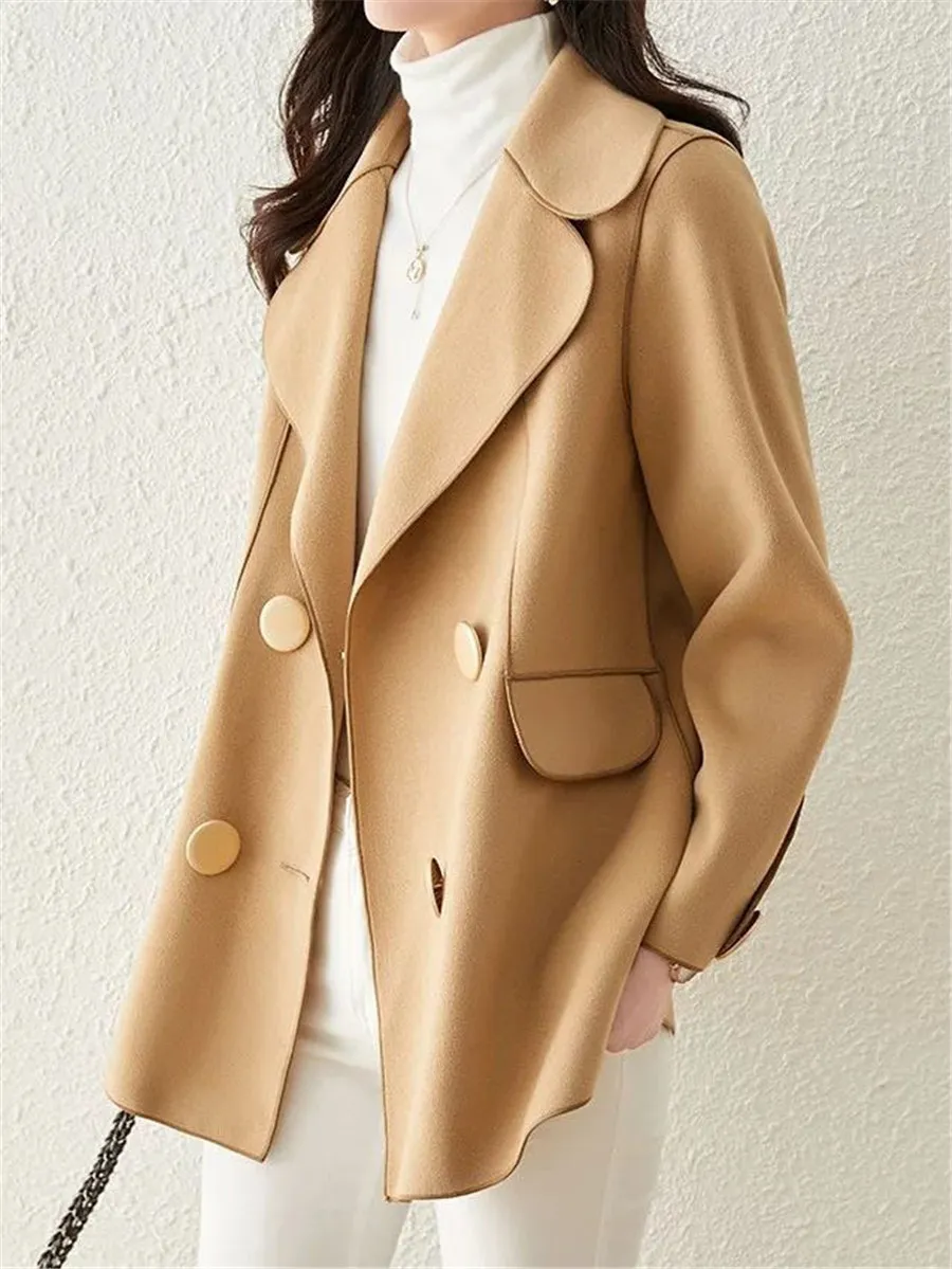 Double Breasted Solid Color Casual Coat