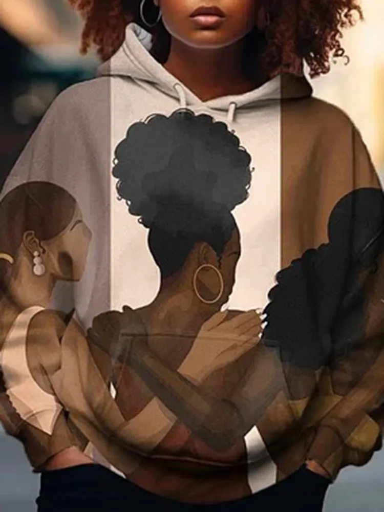 Black Girls Shoulder To Shoulder Printed Women'S Hoodies