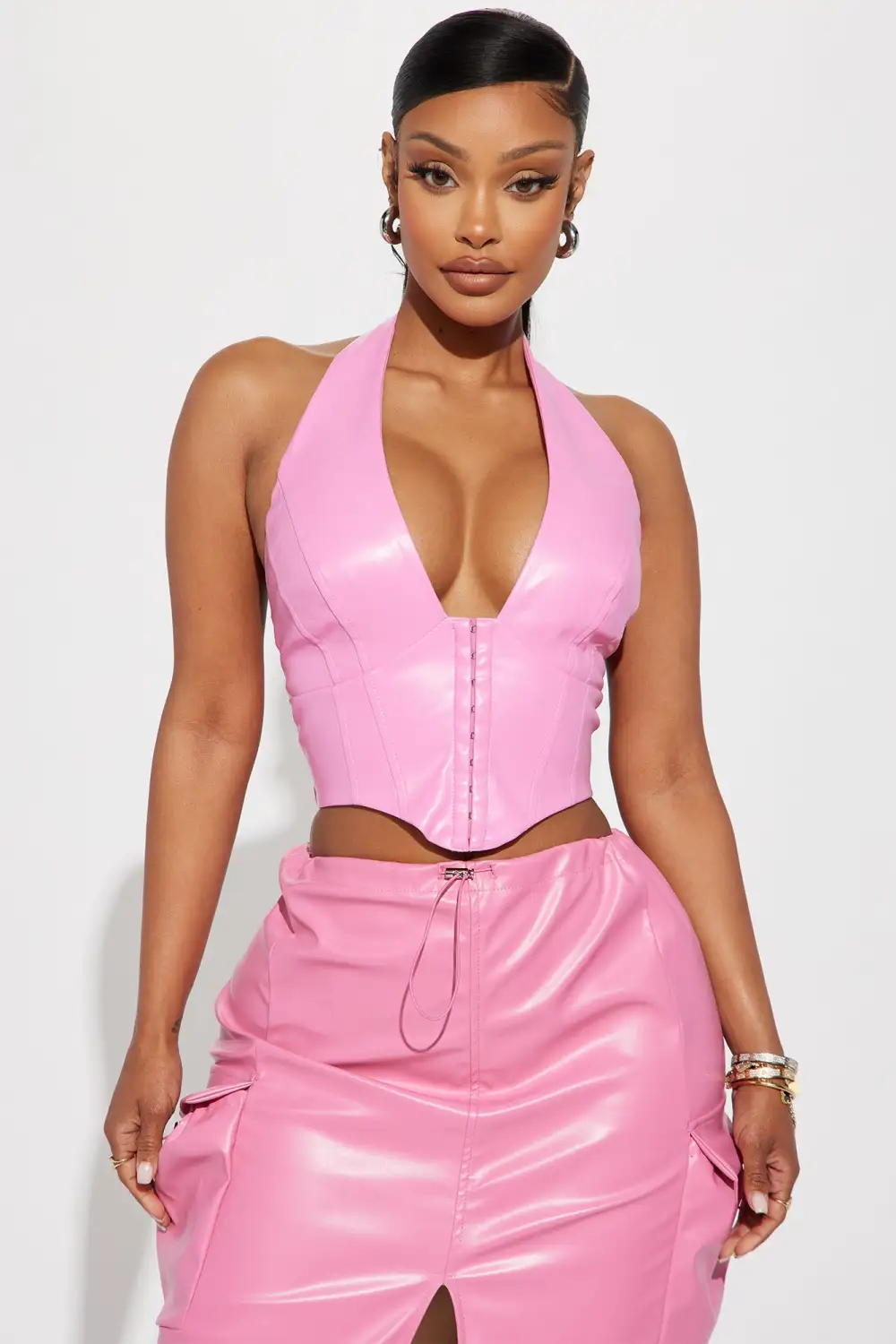 Desperado PU Halter Top - Pink