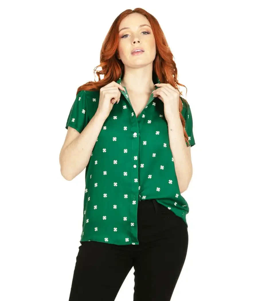 Women's Simple Clover Button Down Shirt