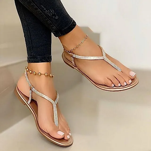 Women's Sandals Boho Bohemia Beach Flat Sandals Flip-Flops Daily Beach Flat Sandals Summer Flat Heel Open Toe Casual Minimalism Microfiber PU Loafer Silver Black Gold