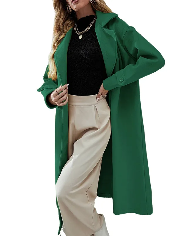 Solid Lapel Coat with Belt Cuff