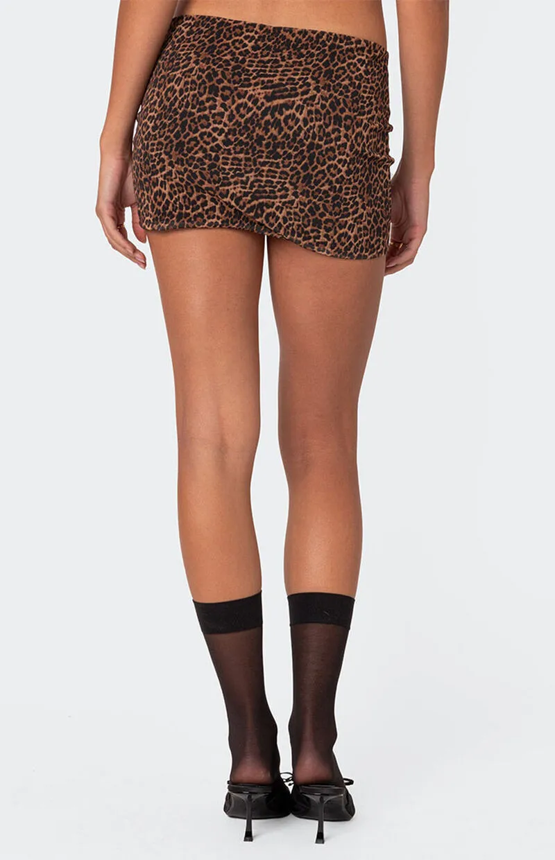 Edikted Edin Leopard Print Mesh Mini Skirt