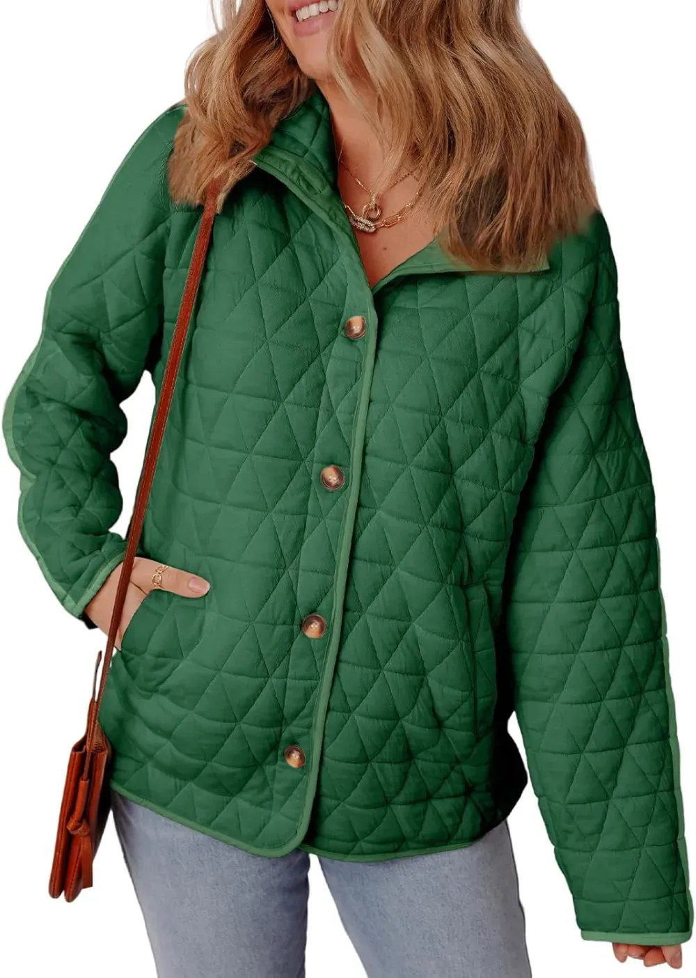 Women's Lightweight Diamond Quilted Jacket Casual Winter Open Front Button Down Puffer Coat Outwear Cardigan
