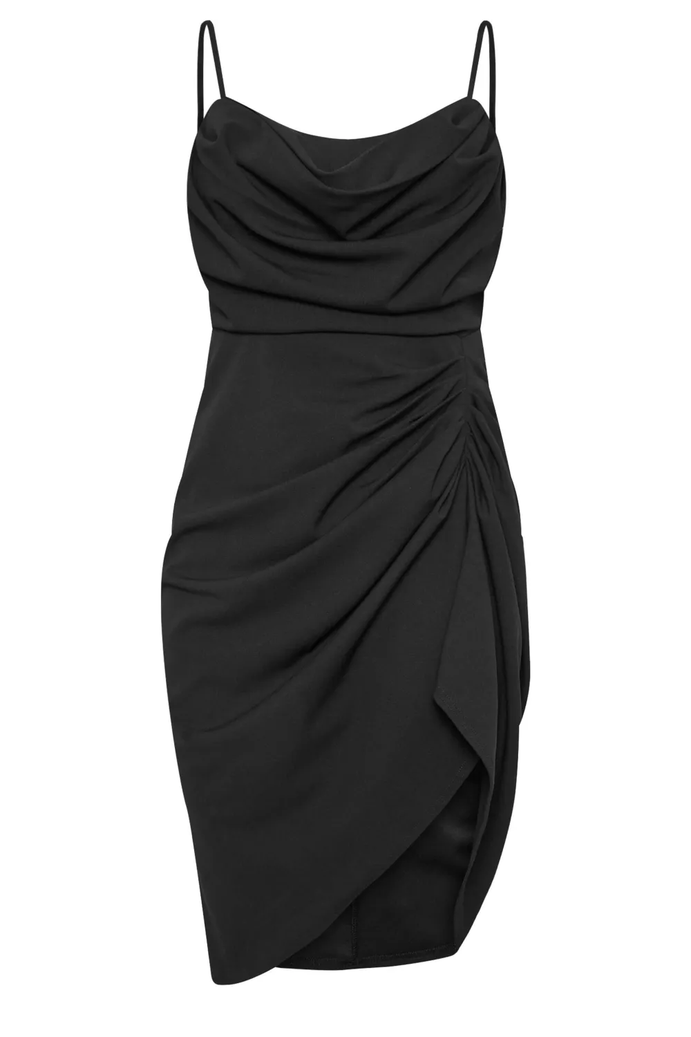YOURS LONDON Curve Black Cowl Neck Gathered Dress