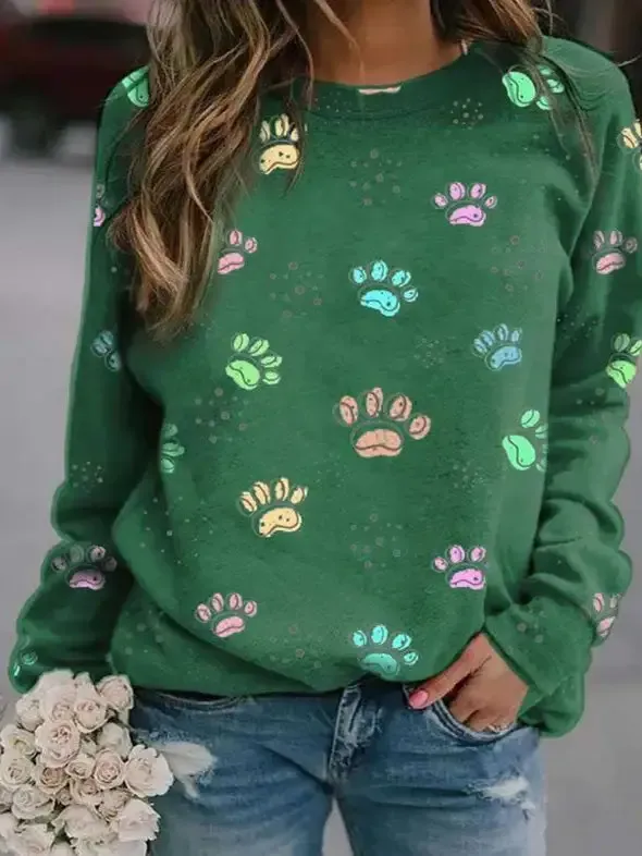 Women's T-Shirts Animal Paw Print Long Sleeve T-Shirt(⚡Clearance Sale)
