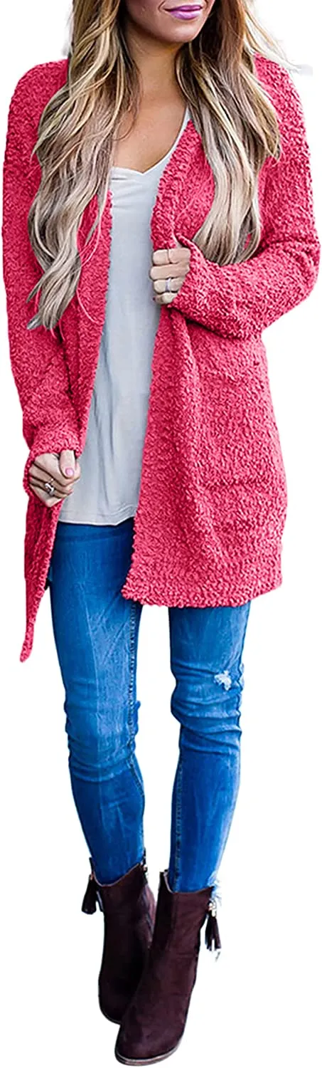 Women's Long Sleeve Soft Chunky Knit Sweater Open Front Cardigans Outwear Coat