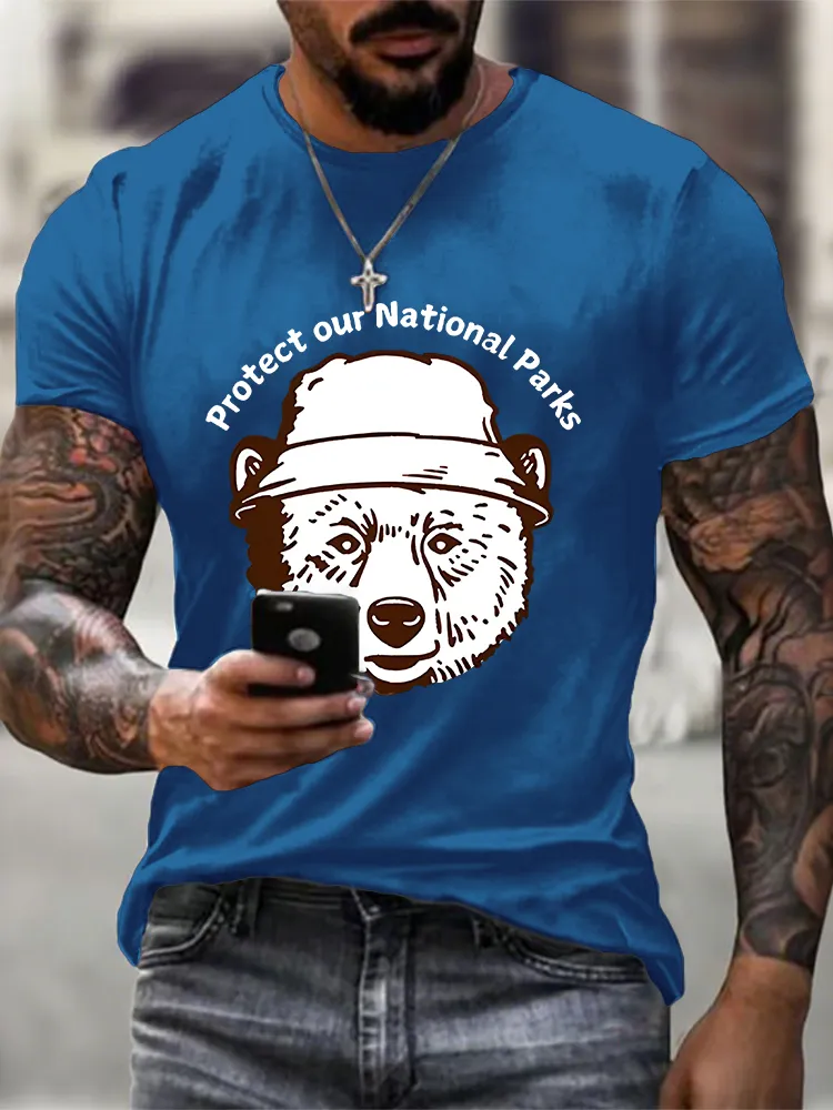 Men'S Round-Neck Short-Sleeved T-Shirt With Protect Our National Parks Prints
