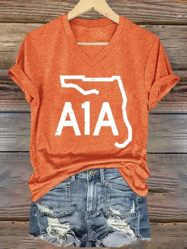 Women's V-neck short-sleeved printed T-shirt