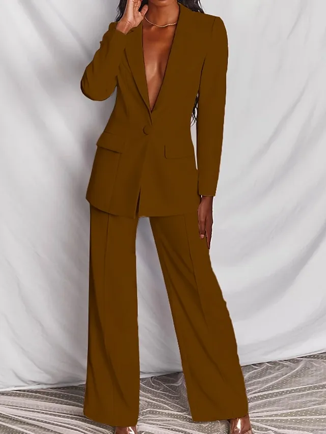 Women's Blazer Suits 2 Pcs Single Breasted Lapel Blazer & Pants Fall Fashion Party Outfit Business Formal Jacket Set Black Blue Pink