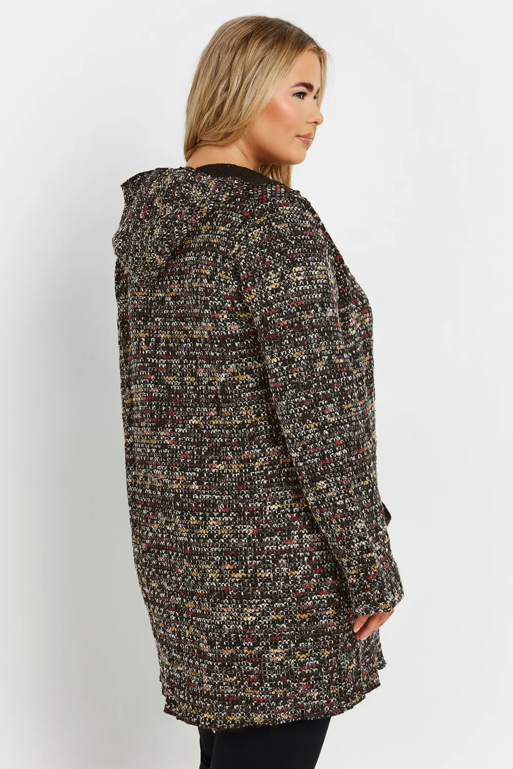 YOURS Curve Black Textured Hooded Cardigan