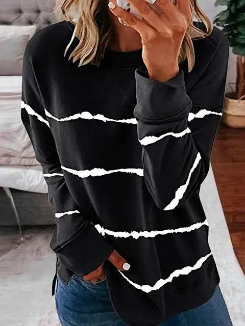 Tie-dye Stripes Print Long Sleeve Tops