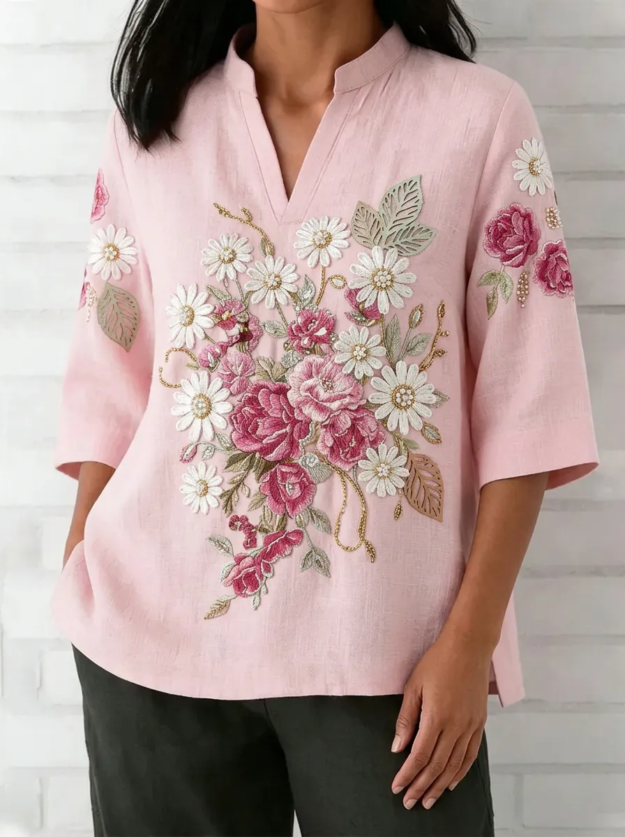 Women's Nashville Floral Rose Daisy Embroidered Printed Top