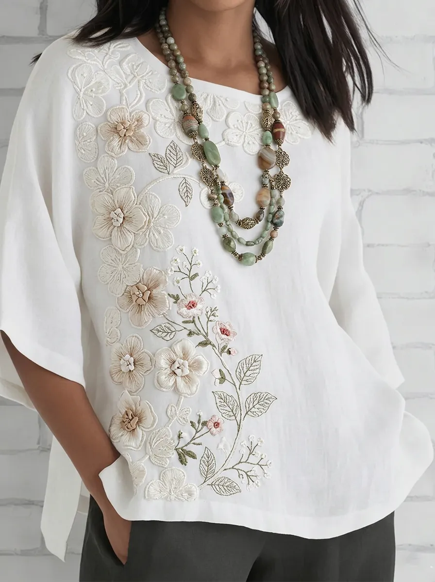 Women's Nashville Floral Embroidered Printed Top