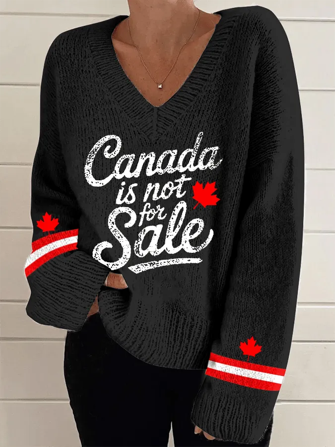 Women's Canada is Not for Sale Print V-Neck Knit Sweater
