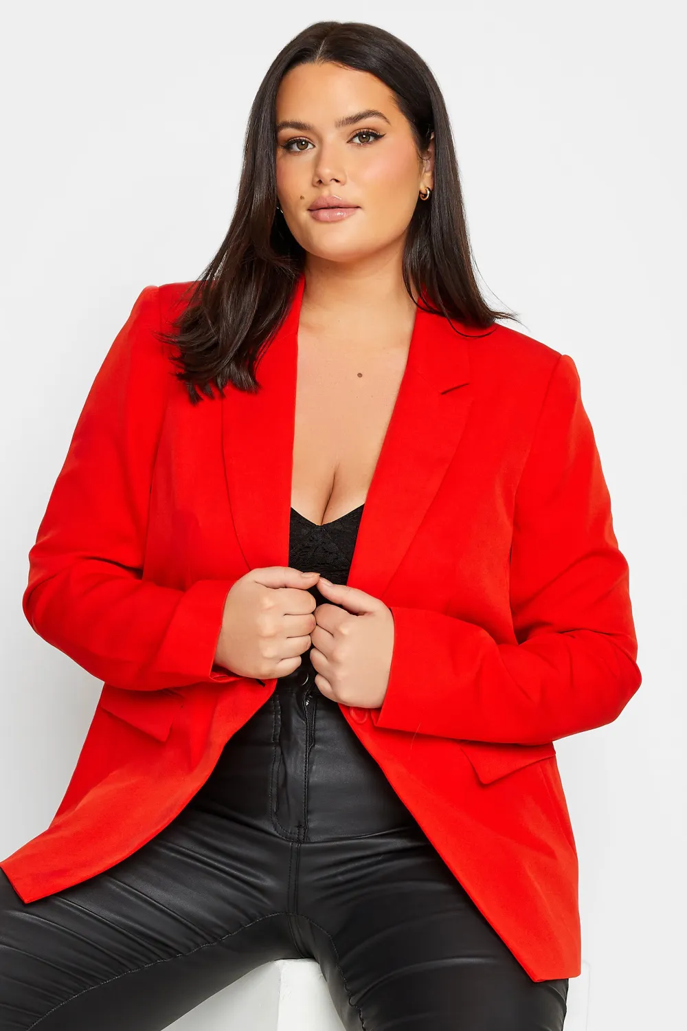 LTS Tall Red Scuba Crepe Blazer
