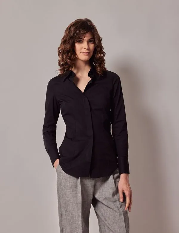 Cotton Stretch Fitted Shirt With Concealed Placket