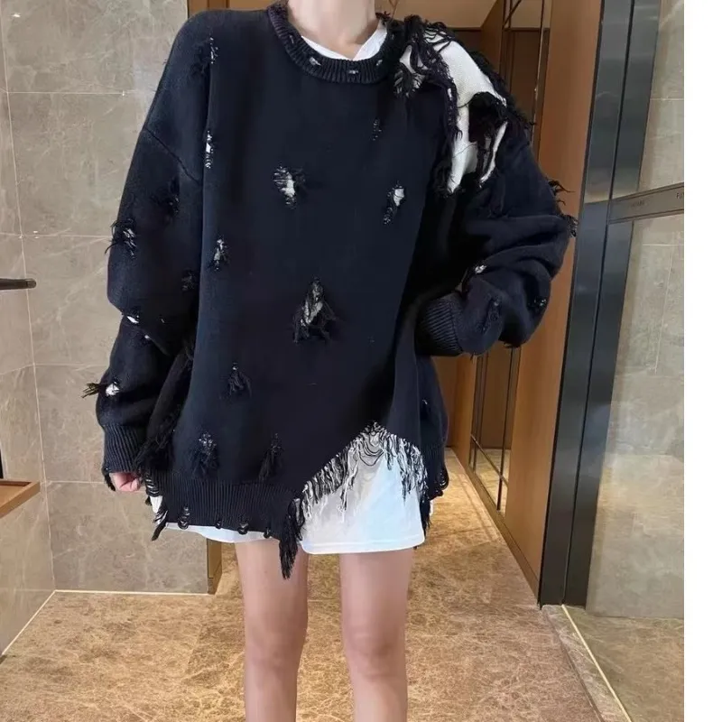 Retro Ripped Tassel Sweater