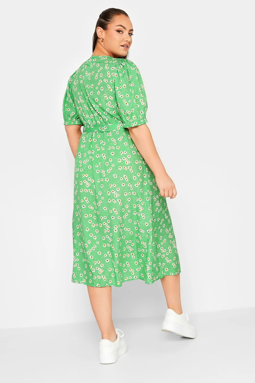 YOURS Curve Green Sweetheart Neckline Floral Print Tea Dress