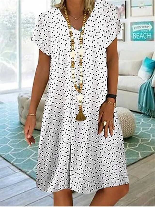 Women's Shift Dress Midi Dress White Wine Blue Short Sleeve Polka Dot Print Summer Spring Fall V Neck Basic Vacation Summer Dress 2023 M L XL XXL 3XL 4XL 5XL