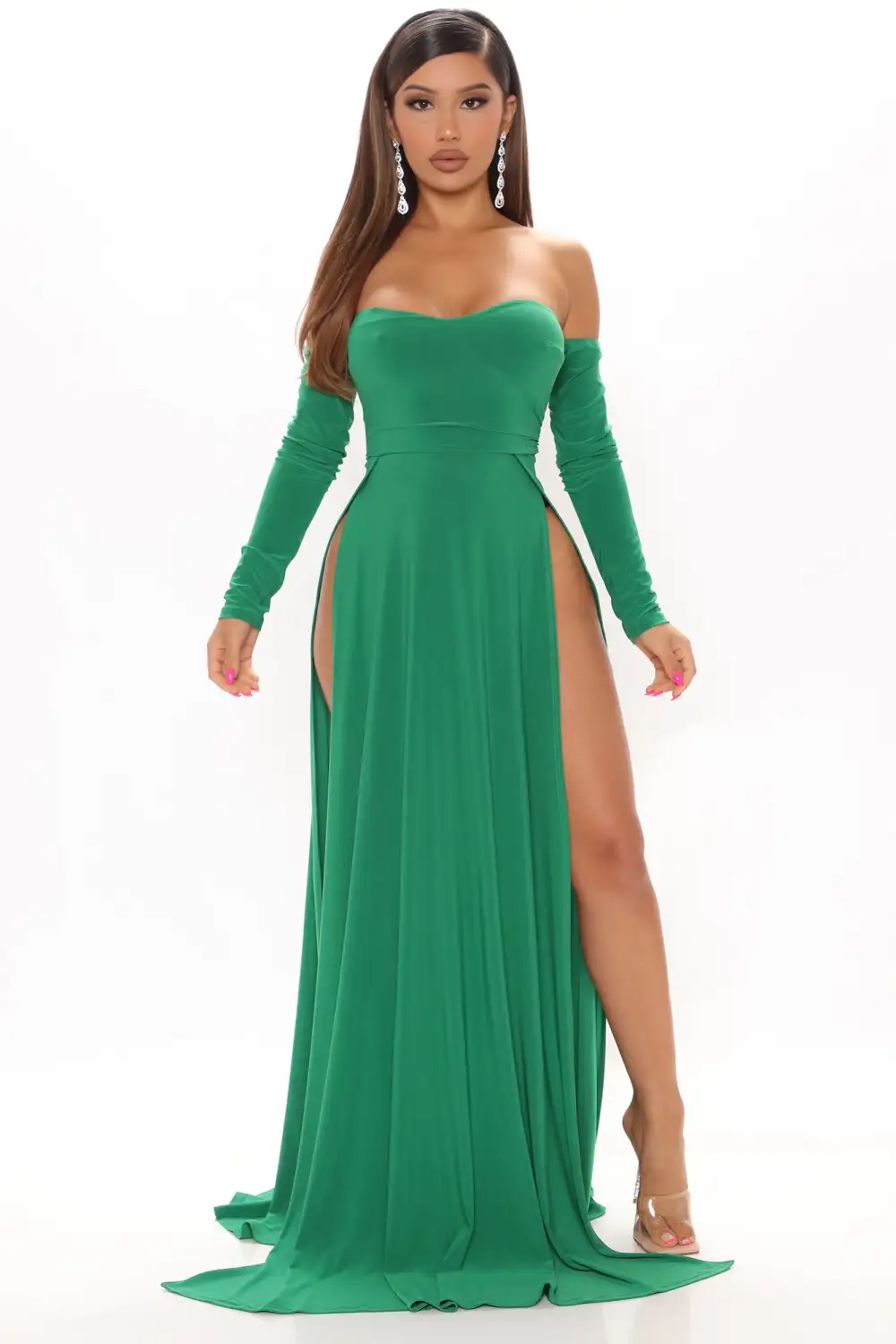 Elegantly Fab Off Shoulder Maxi Dress - Kelly Green