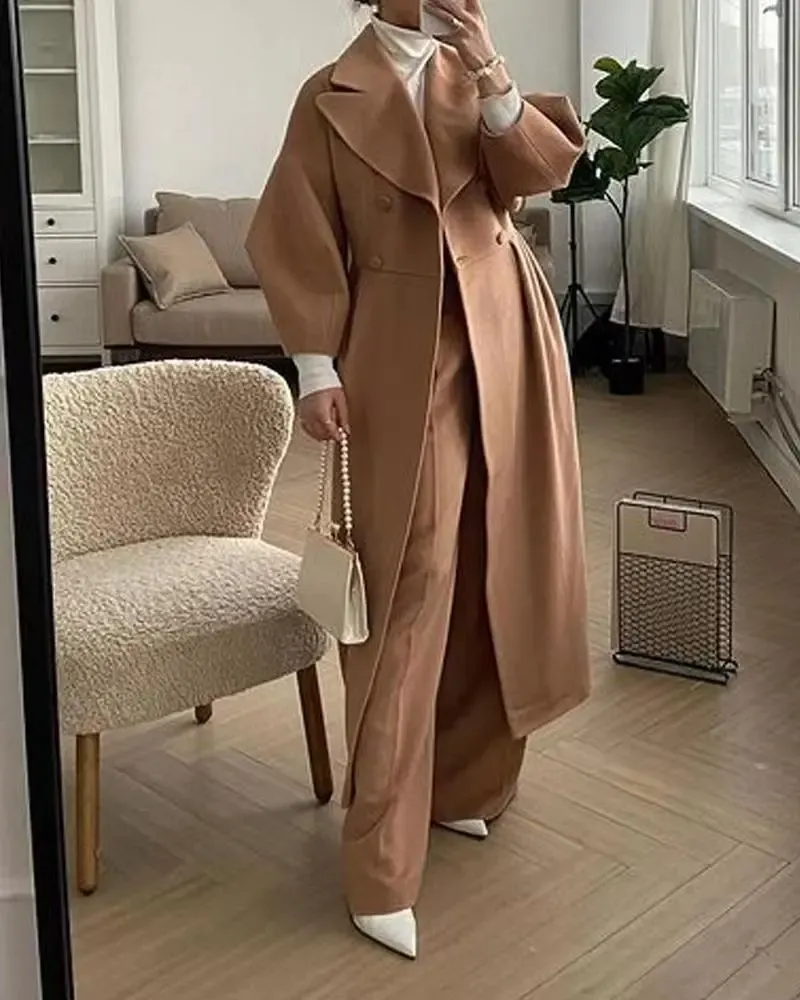 Retro Court Style Lantern Sleeve Large Lapel Long Coat