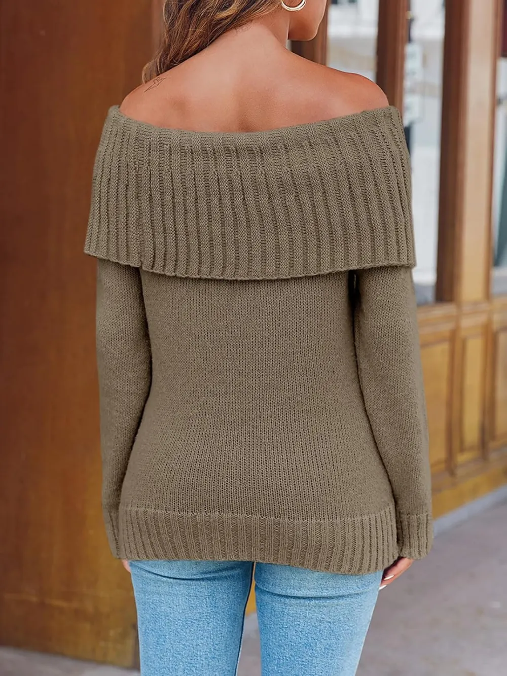 🎄Hot Sale Off The Shoulder Sweaters Long Sleeve Slouchy Knitted Casual Loose Fall Trendy Pullover Tops