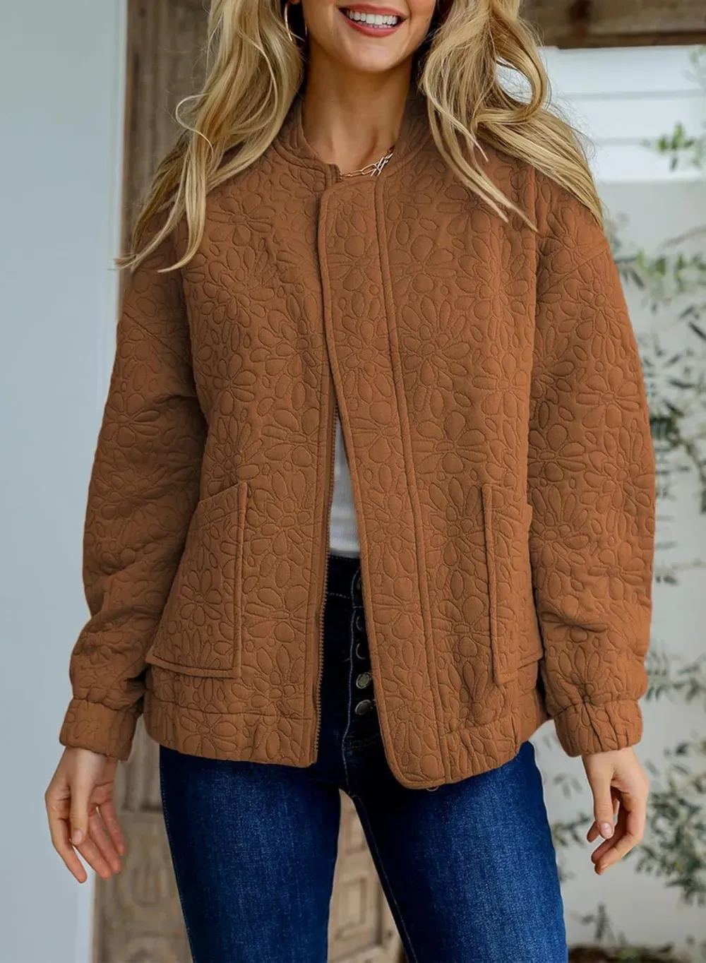 Jackets for Women Spring Fashion 2025 Cute Jacquard Coats Lightweight Zip Up Jackets Dressy Casual