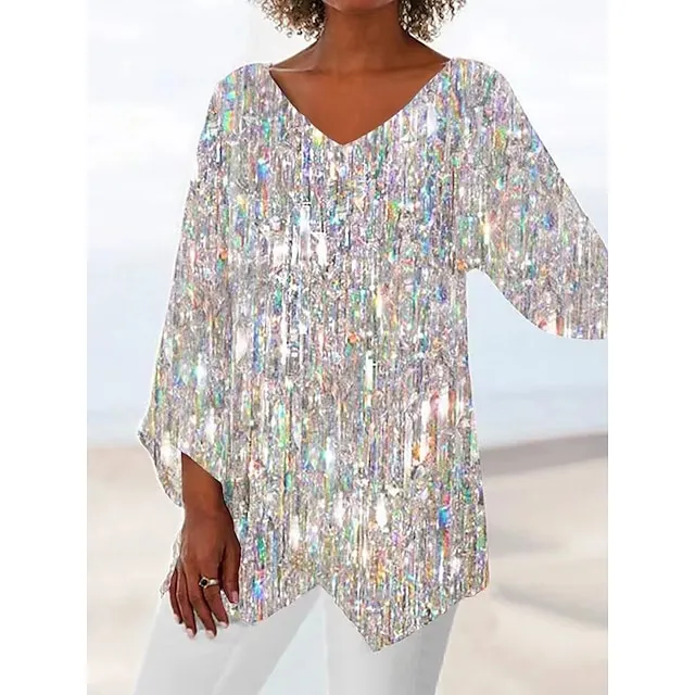 Women's Plus Size Shirt Blouse Tunic White Red Blue Graphic Floral Asymmetric Print Long Sleeve Streetwear Casual V Neck Regular Fit Floral Spring Fall