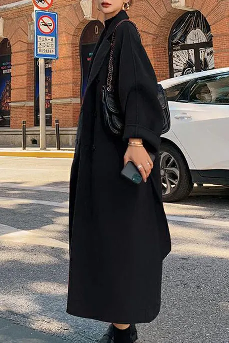 Hepburn Solid Color Double Breasted Wool Coat