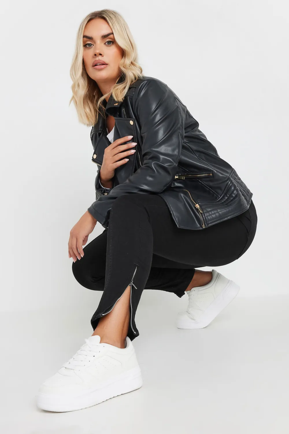 YOURS Curve Black Skinny Stretch AVA Zip Hem Jeans