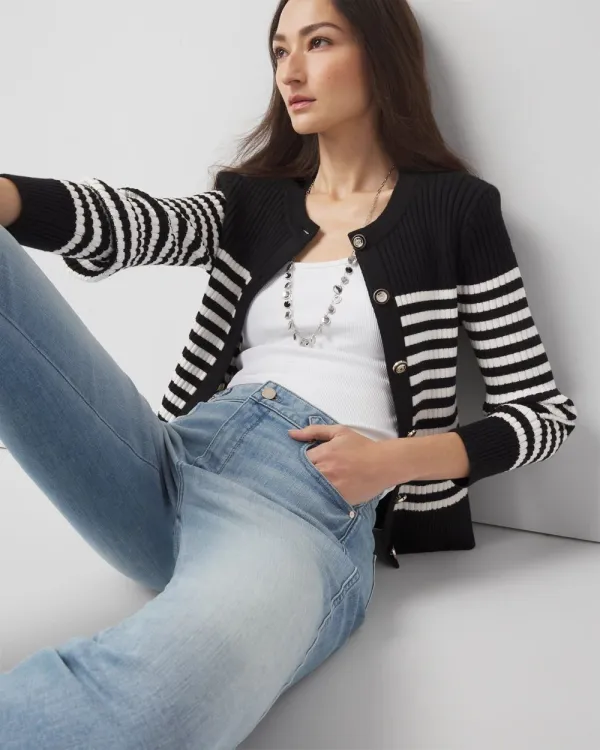 Petite Striped Ribbed Cardigan