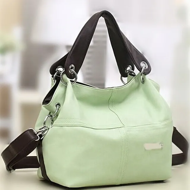 Women's Handbag Tote PU Leather Daily Zipper Solid Color Black Pink Green