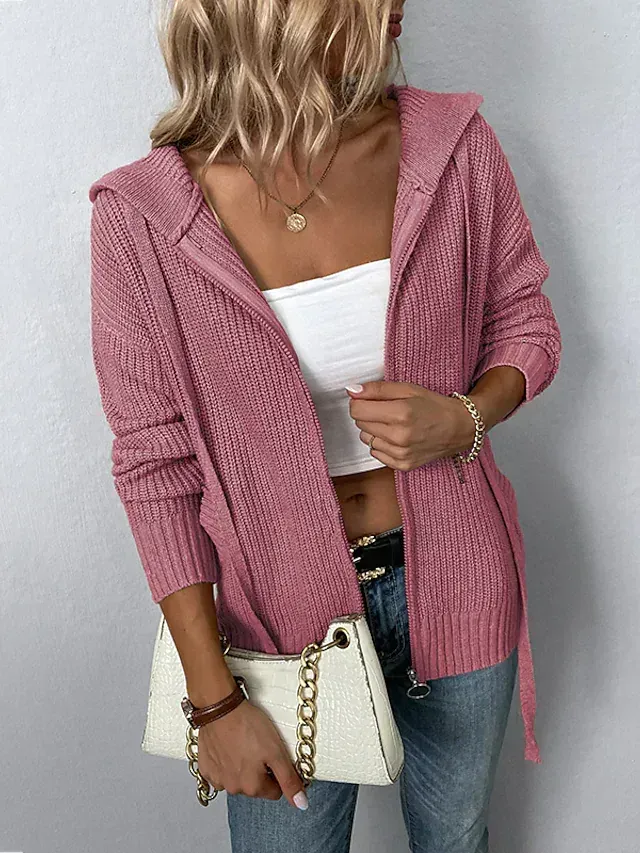 Women's Cardigan Sweater Knit Knitted Pure Color Hooded