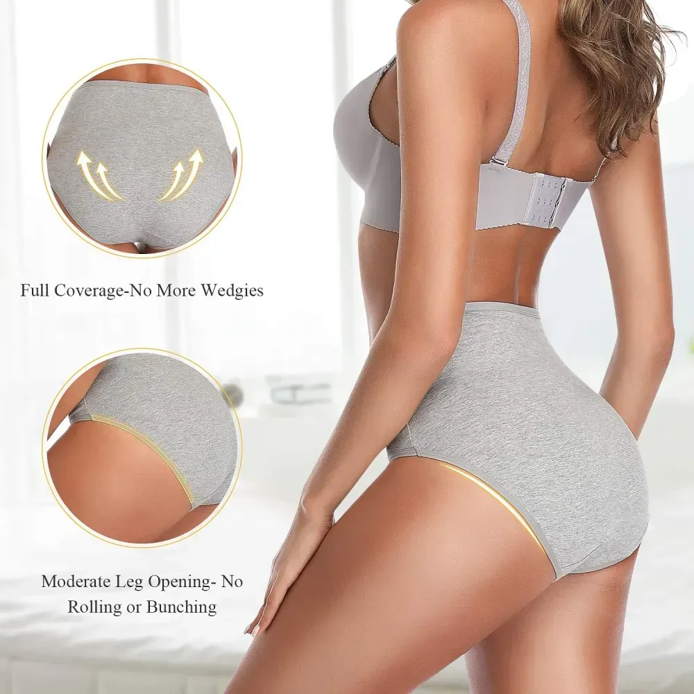 Womens Underwear,Cotton Mid Waist No Muffin Top Full Coverage Brief Ladies Panties Lingerie Undergarments for Women Multipack