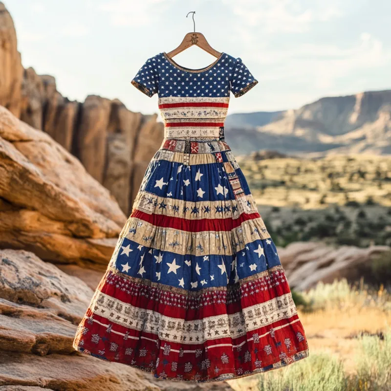 Women's Vintage Casual Independence Day Print Dress