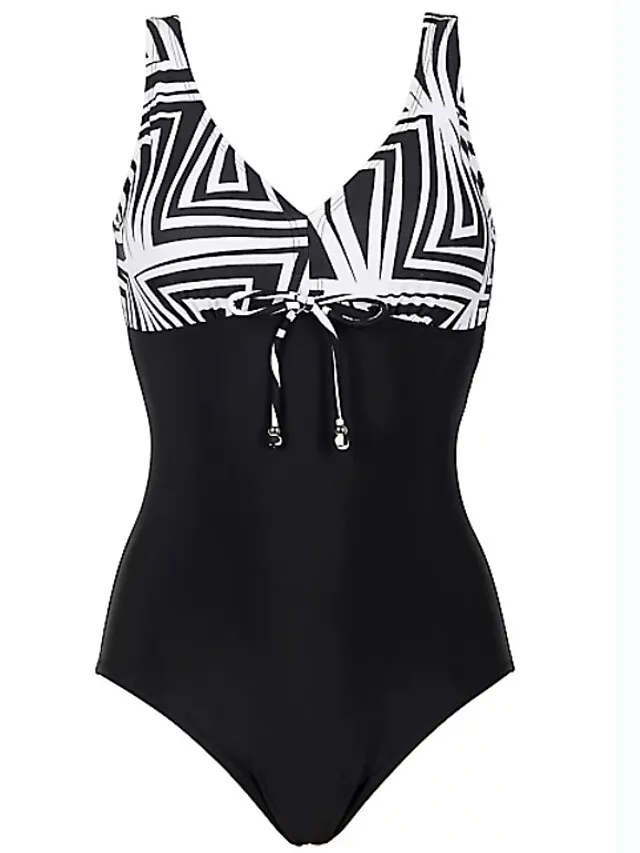 Women's Swimwear One Piece Monokini Bathing Suits Normal Swimsuit Modest Swimwear Tummy Control Stripe Color Block Striped Black Padded Strap Bathing Suits Sports Vacation Beach Wear