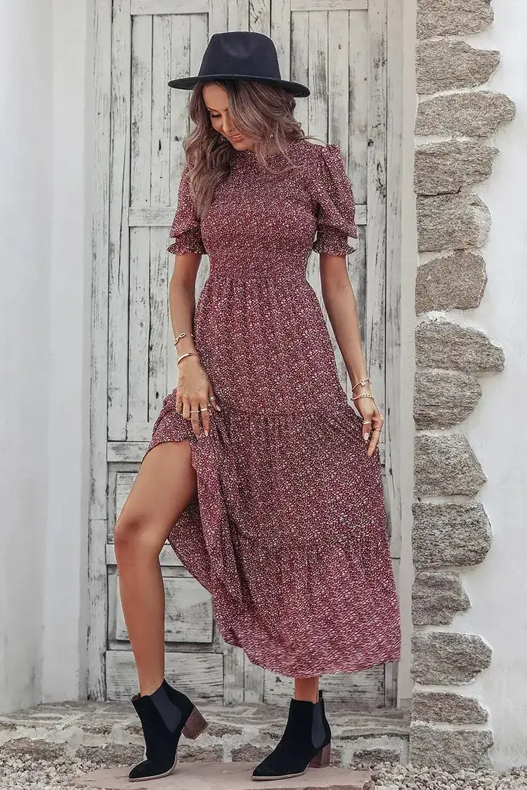 Summer Ruffle Bohemian Tiered Smocked Maxi Dress
