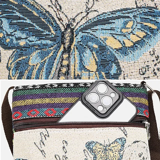 Women's Crossbody Bag Shoulder Bag Hobo Bag Polyester Daily Holiday Zipper Large Capacity Lightweight Durable Geometric Cat Folk [Small Size]Couple Cat [Trumpet] Yellow Elephant [Trumpet] Blue