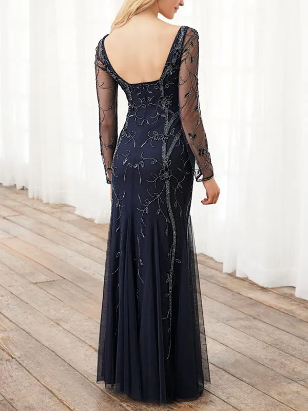 square neck temperament tulle slim women's dress