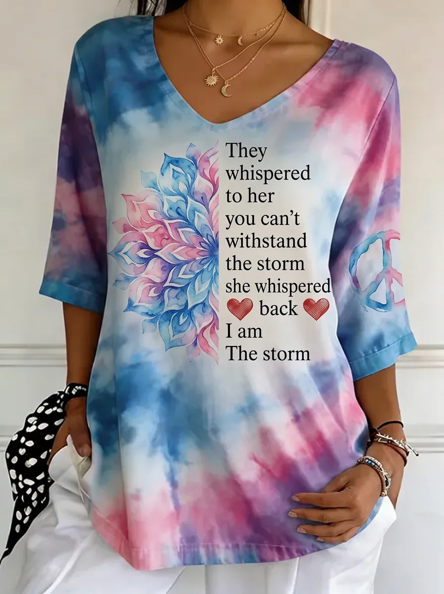 Women's Inspirational Quote Mandala Tie-Dye Printed T-shirt