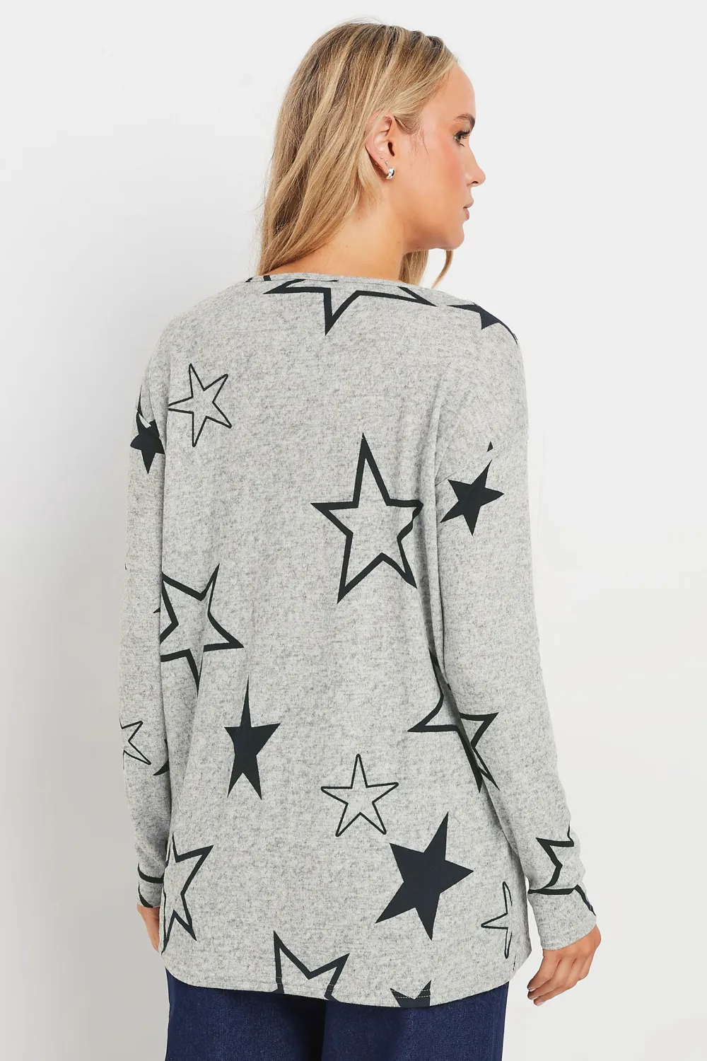 LTS Tall Grey Star Print Drop Shoulder Jumper