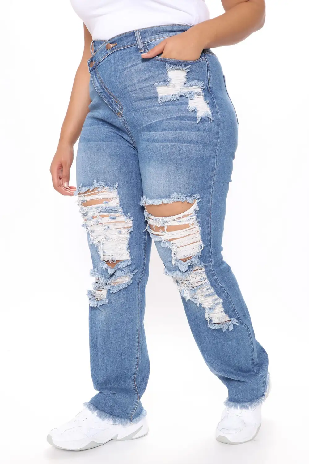 Don't Get Crossed Over Slouch Fit Jeans - Medium Blue Wash