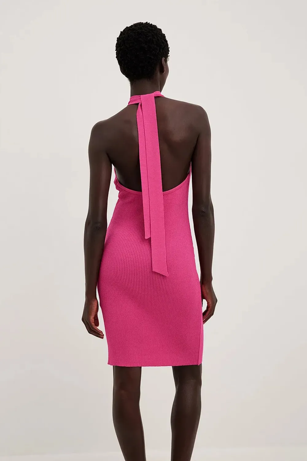 Knitted Tie Detail Mini Dress