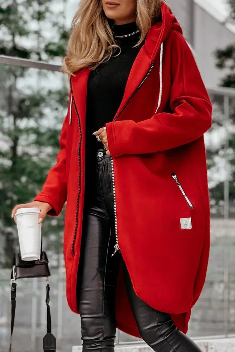 Women's Solid Color Zipper Hooded Casual Coat