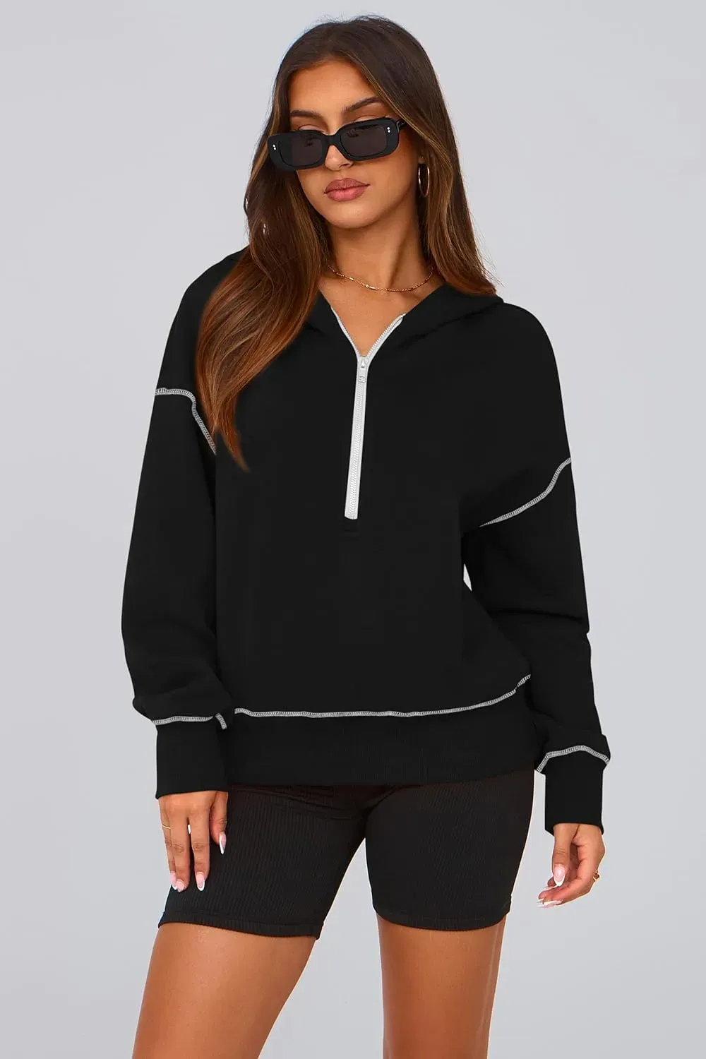 Women's Hooded Sweatshirts Long Sleeve Half Zip Cropped Hoodie Pullover Winter Fashion Clothes