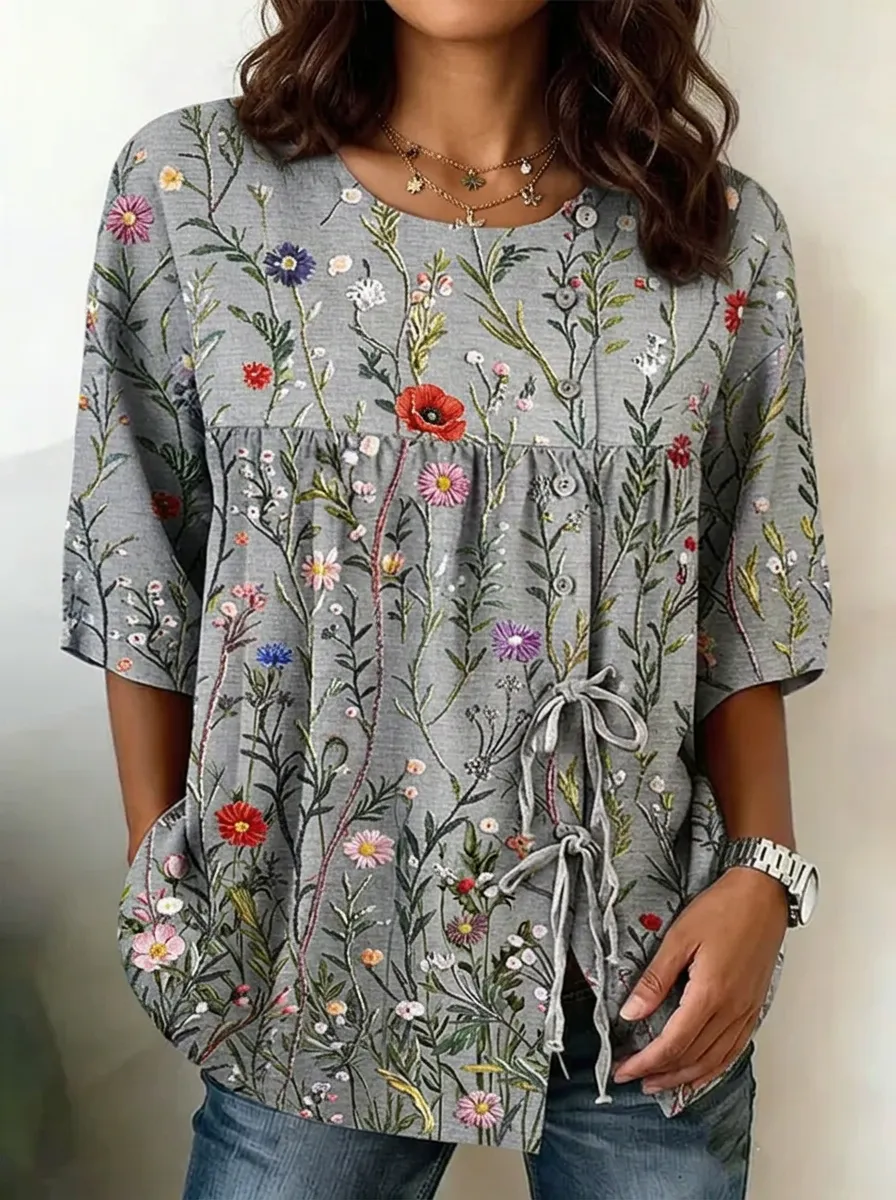 Women's Nashville Botanical Wildflower Printed Button-Down Top