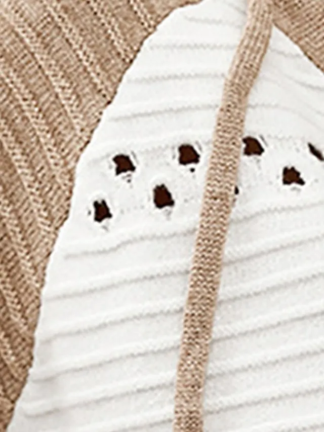 Suéter feminino com capuz e malha canelada com zíper e patchwork Primavera e outono Exterior Diariamente Exterior Moda Casual Macia Manga Longa